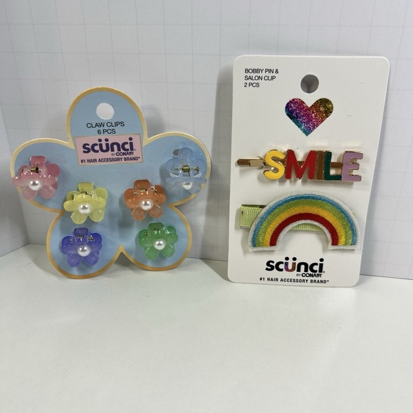 Scünci Accessories - Scunci Hair‎ Clips Bobby Pins Rainbow Smile Pastel Flower Pearl Clips